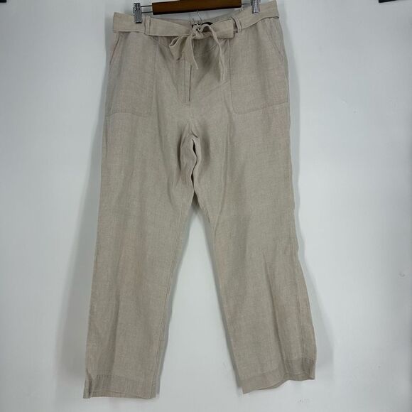 TALBOTS Women’s Light Tan Linen Wide Leg Trouser Pants Sz 14 Petite - Picture 1 of 6